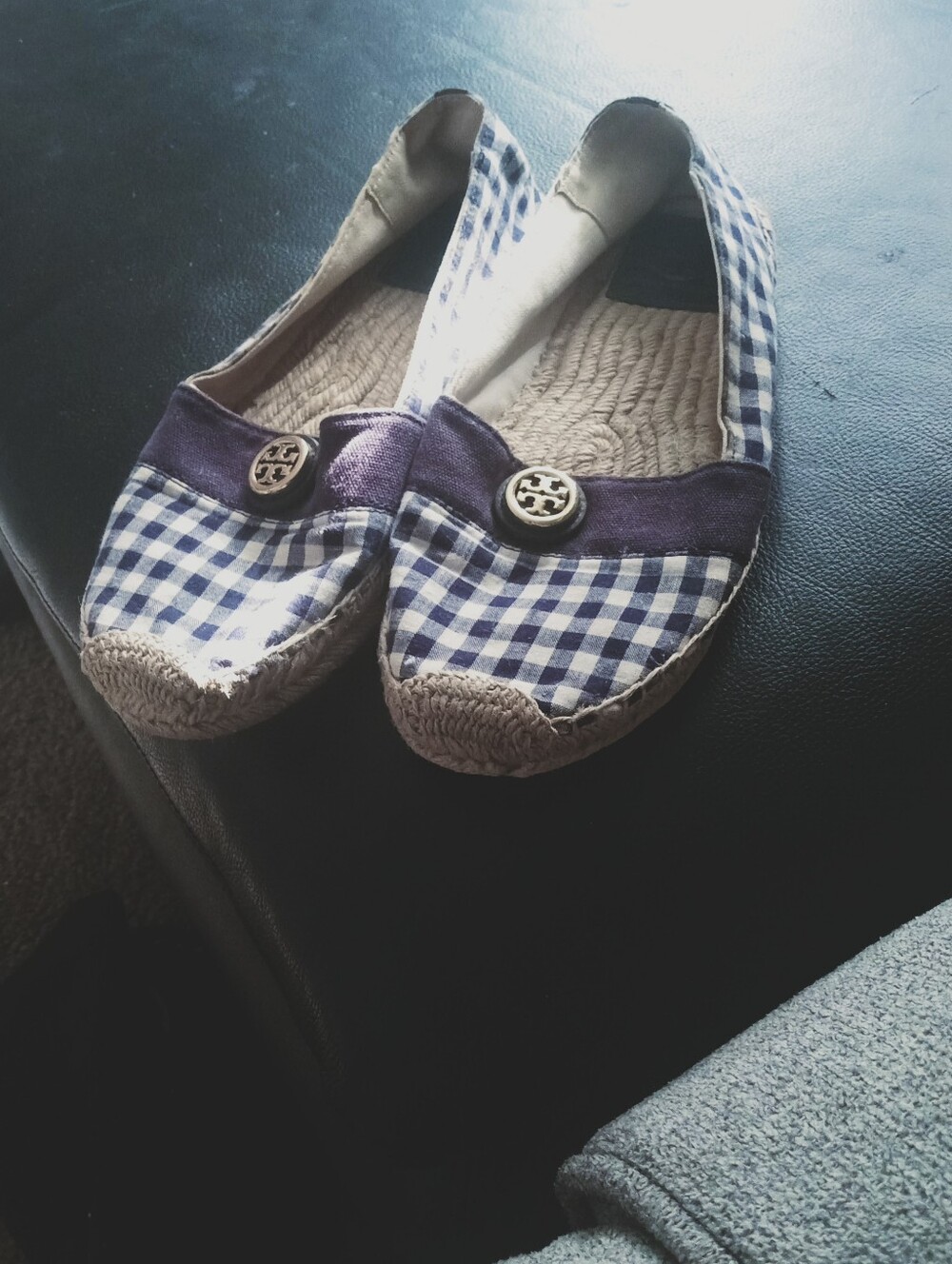 Tory Burch Navy Gingham Espadrille Flats